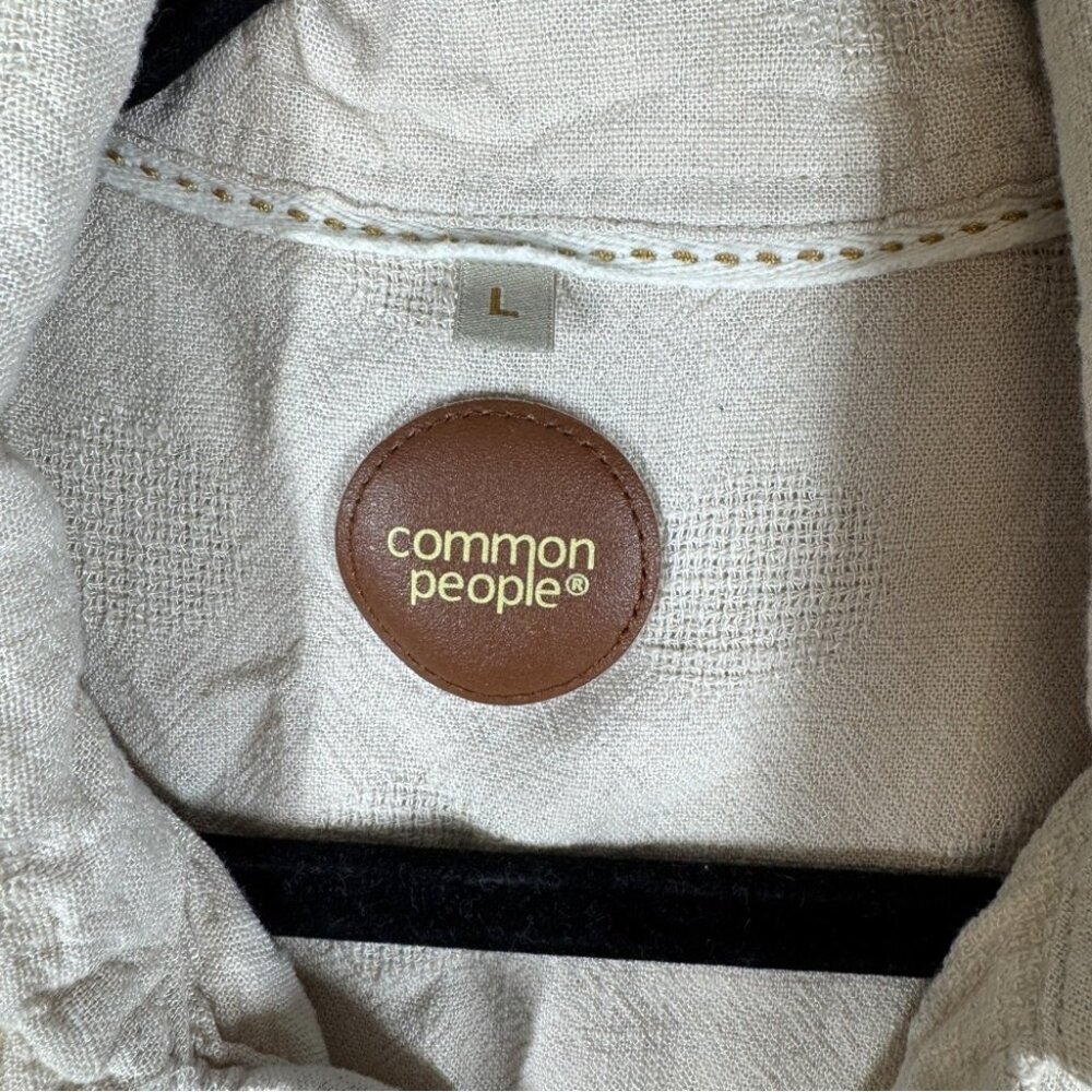 Common People Linen Blend Textured Polka Dot Button Up Shirt Size L Resort Wear - Picture 3 of 14